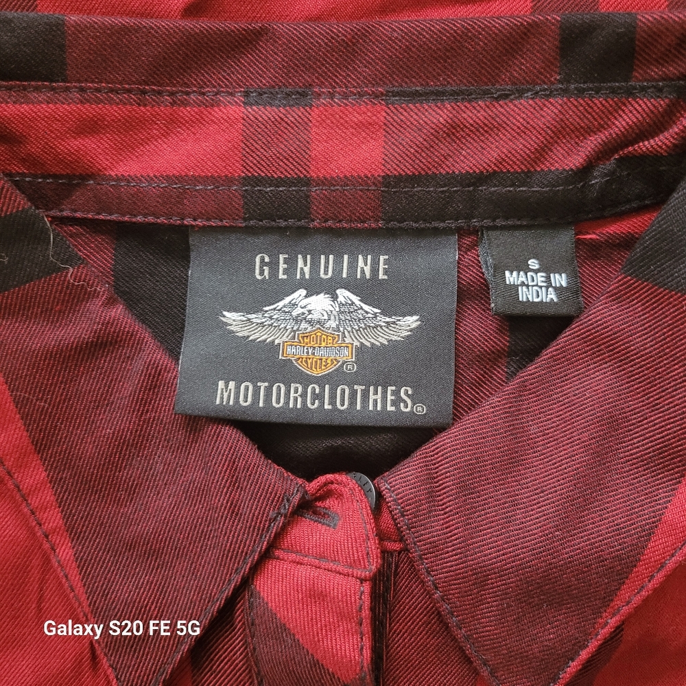 EUC - Harley Davidson Womens Red and Black Plaid Button Up - Picture 3 of 7